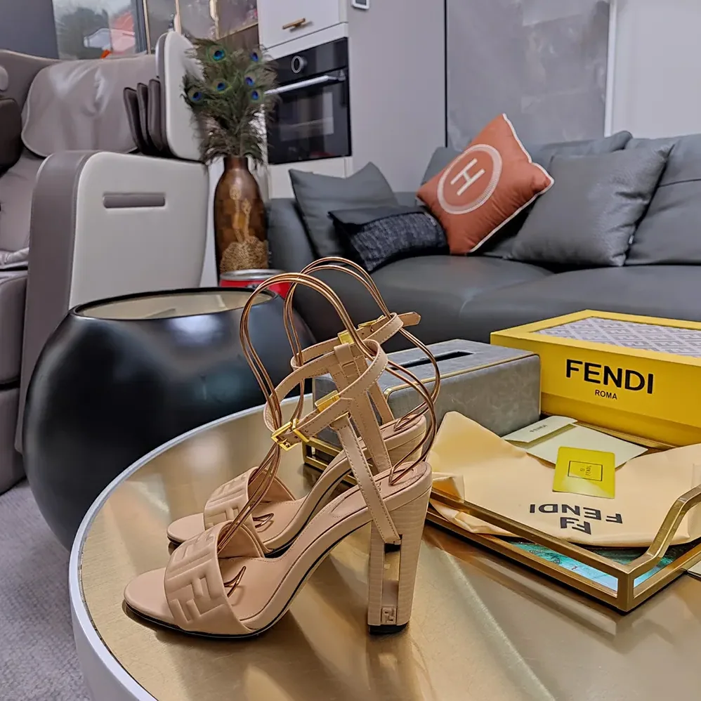 Fendi Delfina Beige FF Nappa Leather High for Women in heeled Sandals