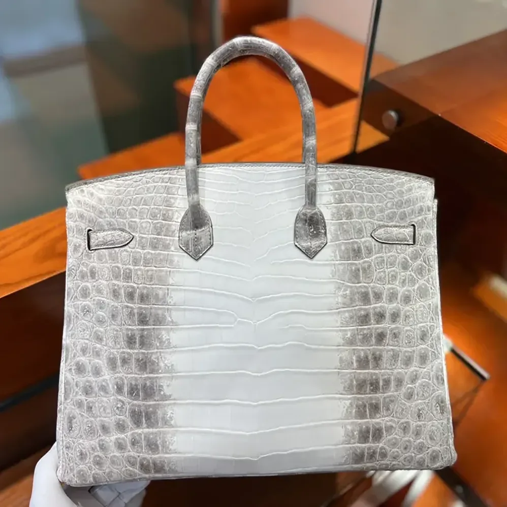 Hermes Birkin 30 Bag in Alligator Leather with Silver Hardware in White