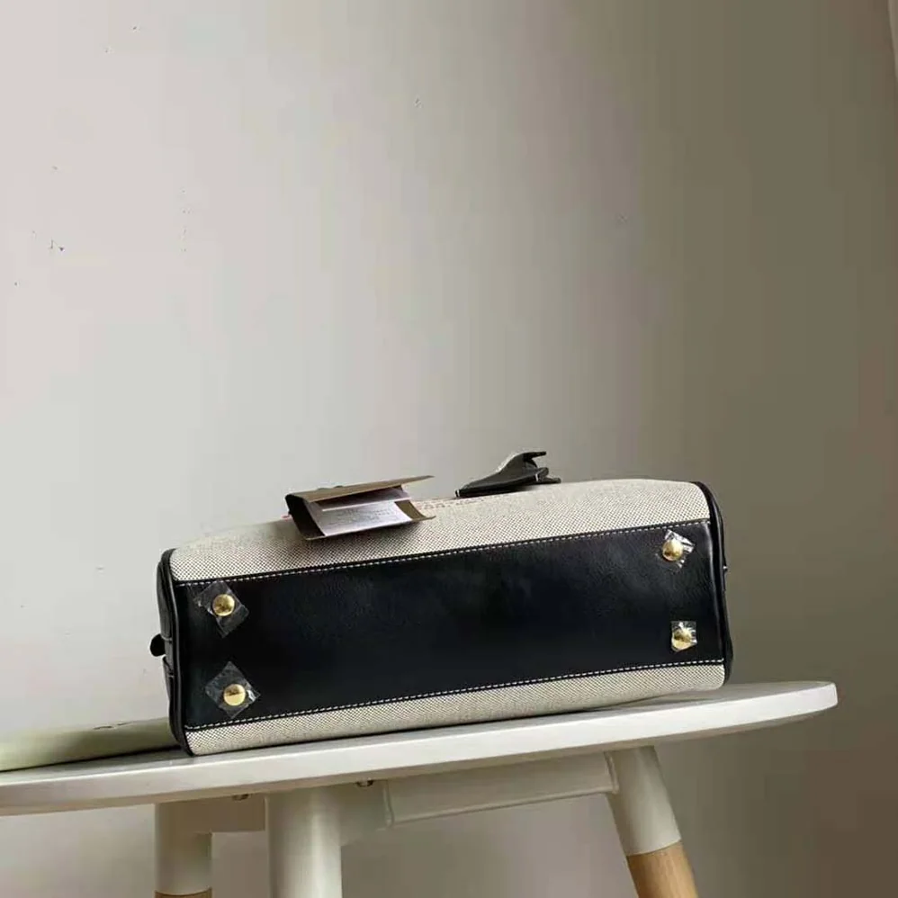 Burberry Medium Horseferry Print Cotton Canvas Half Cube Bag for Women in Black Burberry Medium Horseferry Print Cotton Canvas Half Cube Bag for Women in Black
