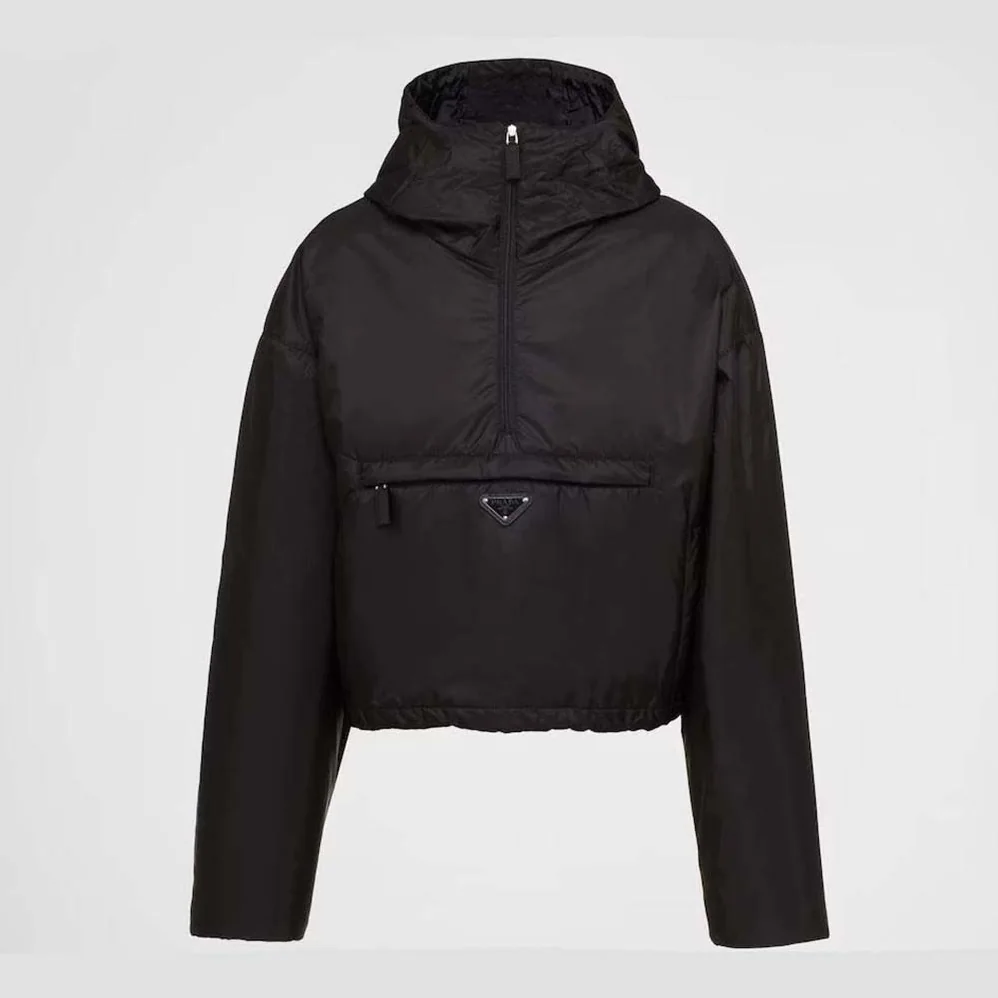 Prada Re-Nylon Blouson Jacket with Enameled Metal Triangle Logo for Women in Black Prada Re-Nylon Blouson Jacket with Enameled Metal Triangle Logo for Women in Black
