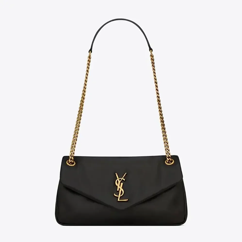 Saint Laurent YSL Calypso Large in Plunged Lambskin for Women in Black Saint Laurent YSL Calypso Large in Plunged Lambskin for Women in Black