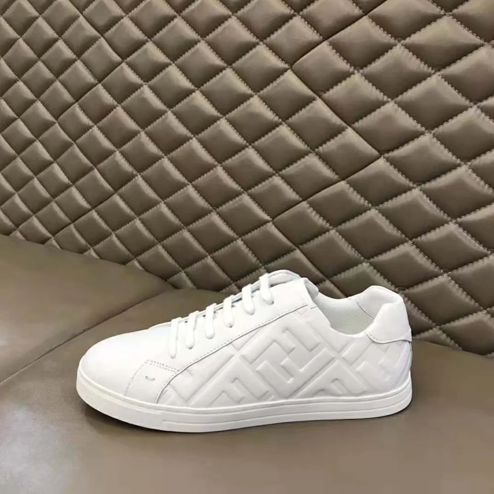 Fendi White Nappa Leather Low-Tops with 3D Macro FF Motif for Men Fendi White Nappa Leather Low-Tops with 3D Macro FF Motif for Men