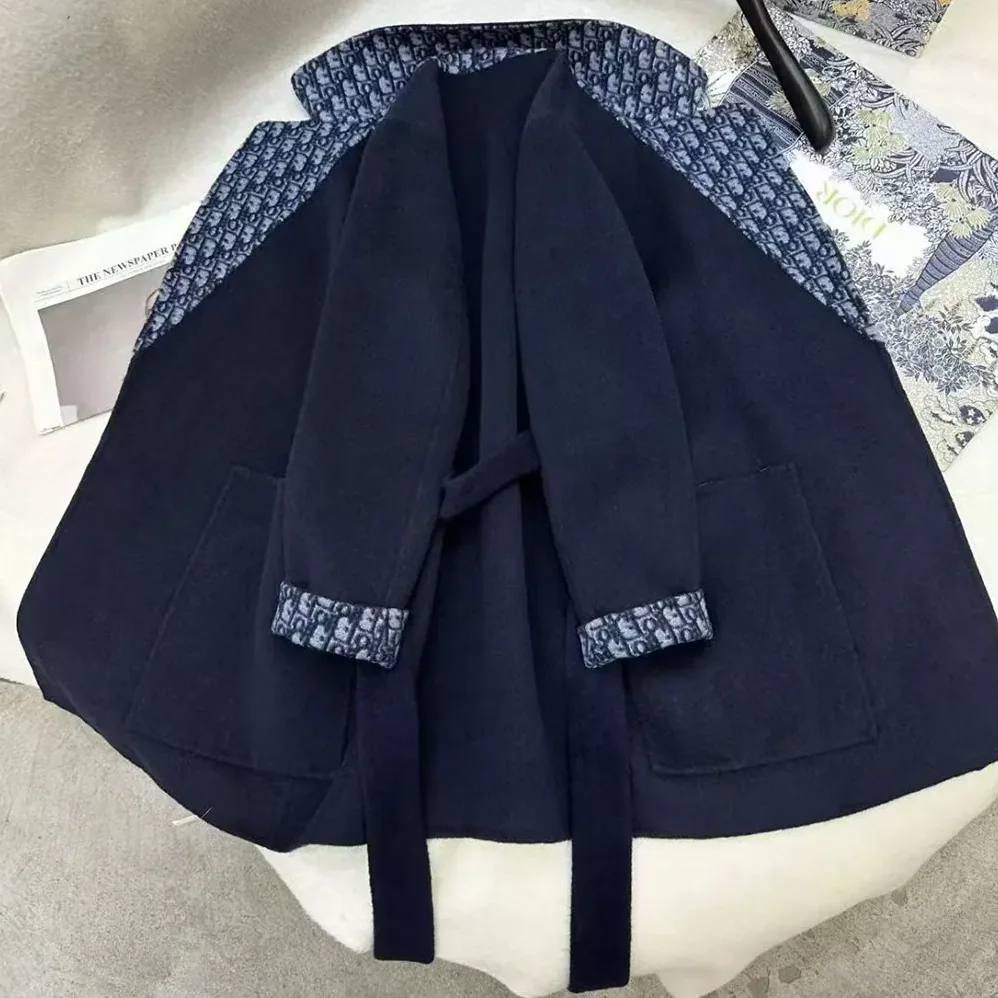 Dior Coat Blue Double for Women in Sided Wool