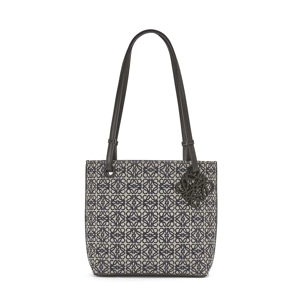 Loewe Square Tote Bag in Anagram Jacquard and Calfskin for Women in Black Loewe Square Tote Bag in Anagram Jacquard and Calfskin for Women in Black