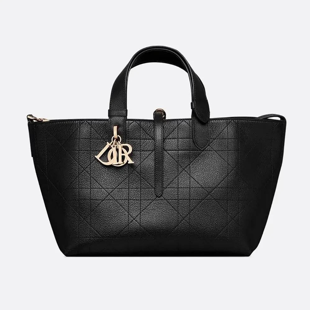 Dior Medium Dior Toujours Bag Black Flat Macrocannage Calfskin for Women