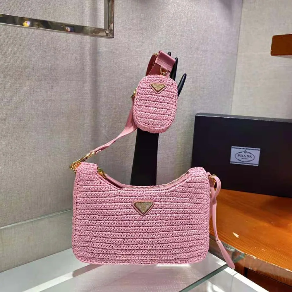 Prada Re-Edition 2005 Raffia Bag for Women in Pink Prada Re-Edition 2005 Raffia Bag for Women in Pink