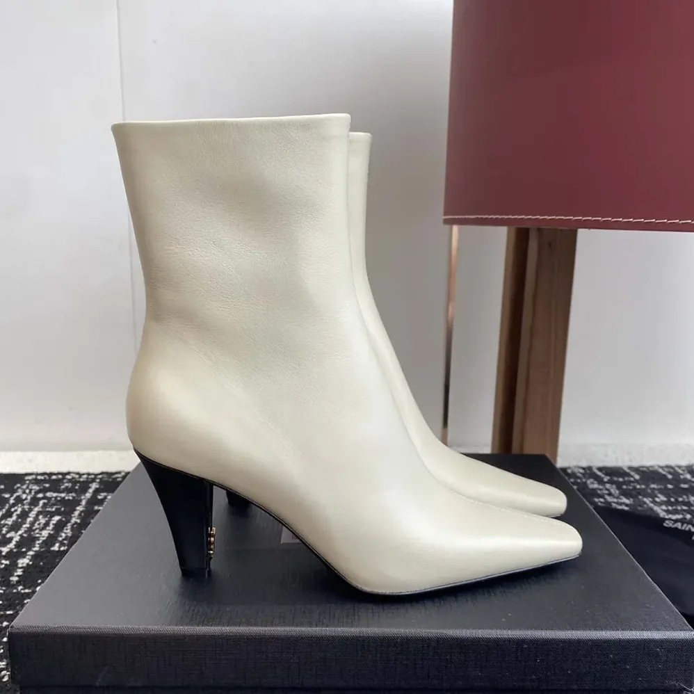 Saint Laurent YSL Jill Booties In Smooth Leather for Women in White