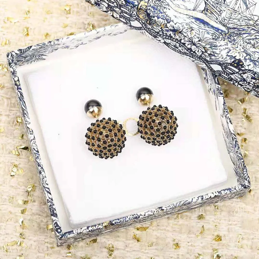 Dior Tribales Earrings Gold-Finish Metal and Black Stone for Women in Effect Resin Pearls