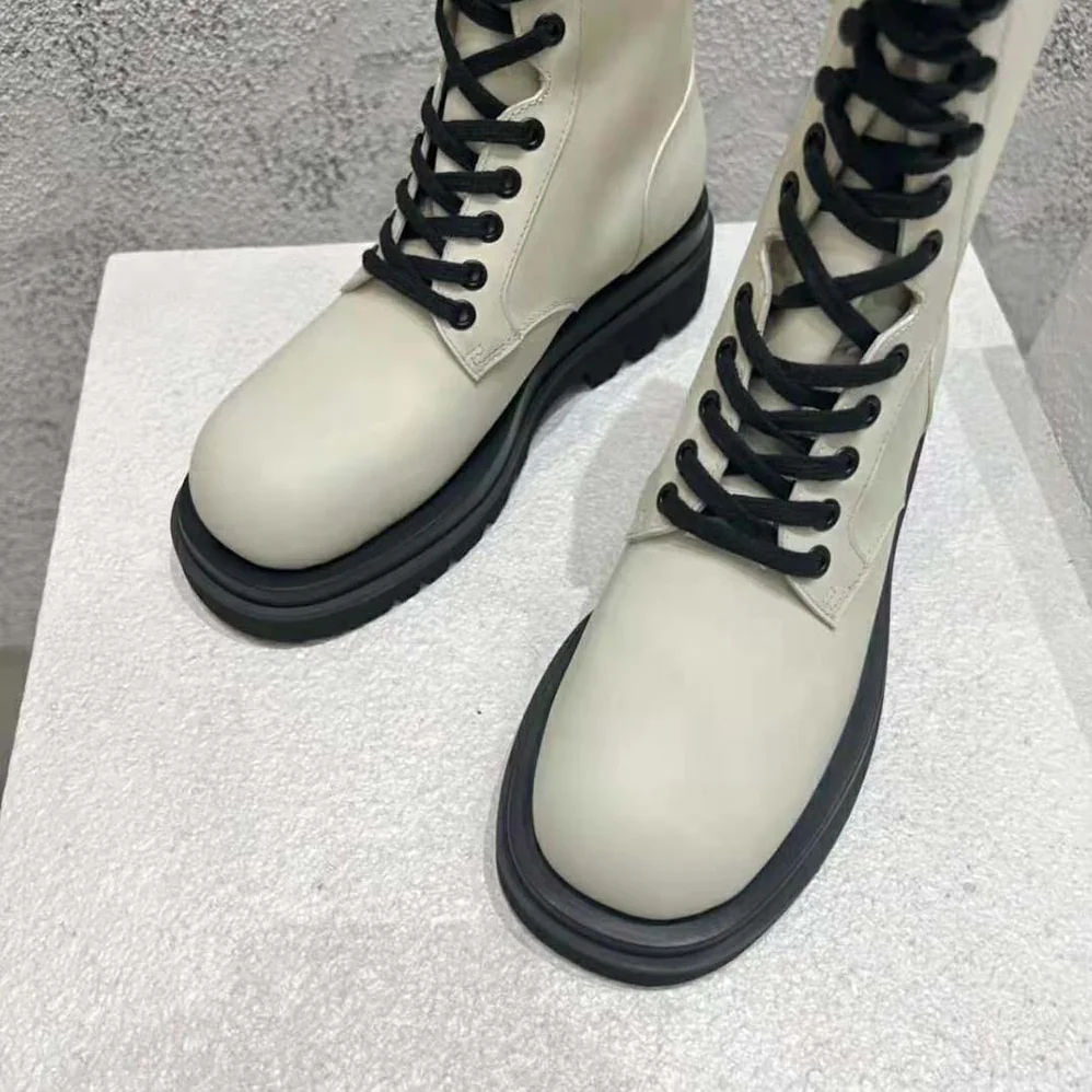 Bottega Veneta Lug Lace-Up Boot in Calfskin Leather for Women in White Bottega Veneta Lug Lace-Up Boot in Calfskin Leather for Women in White