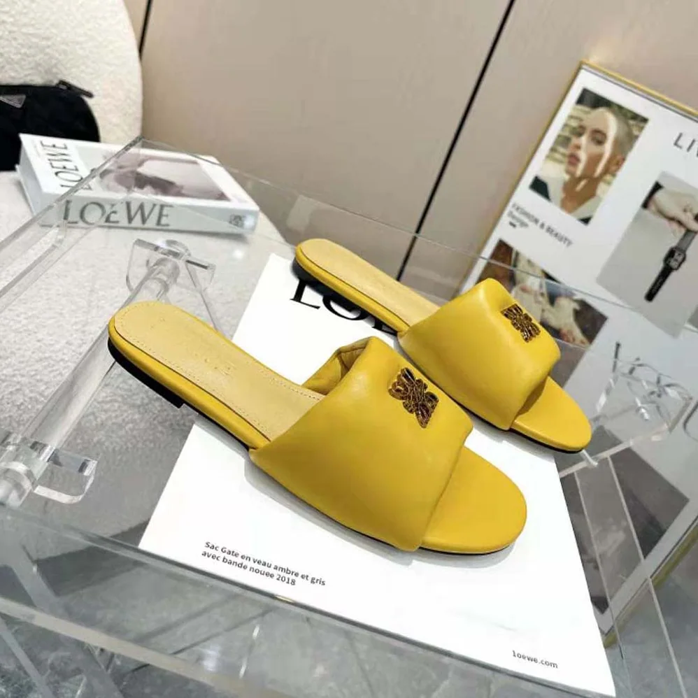 Loewe Anagram Padded Slide in Lambskin for Women in Yellow
