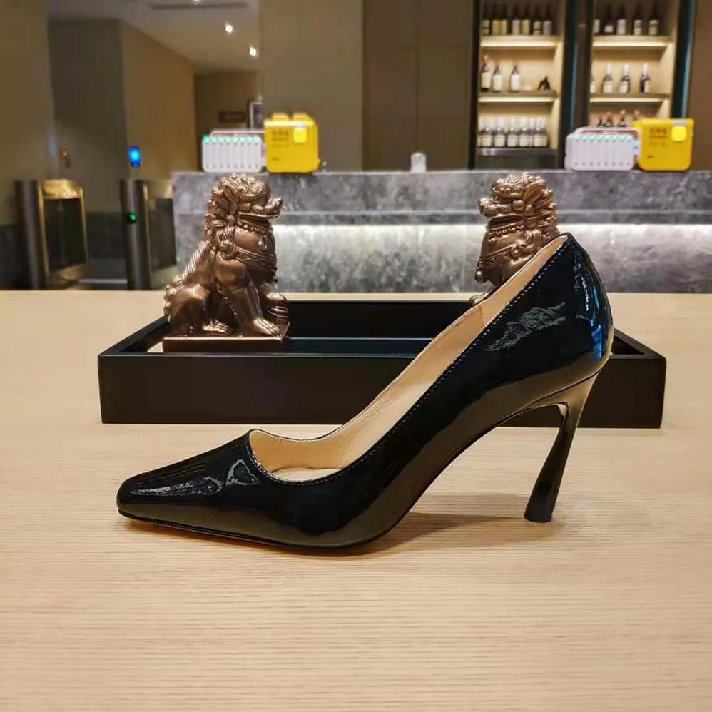 Jimmy Choo Brittany 100 Black Naplack Pumps with Angled Heel for Women