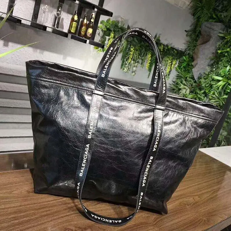 Balenciaga Large Lambskin Shopper Bag with Contrasted Logo Printed for Women