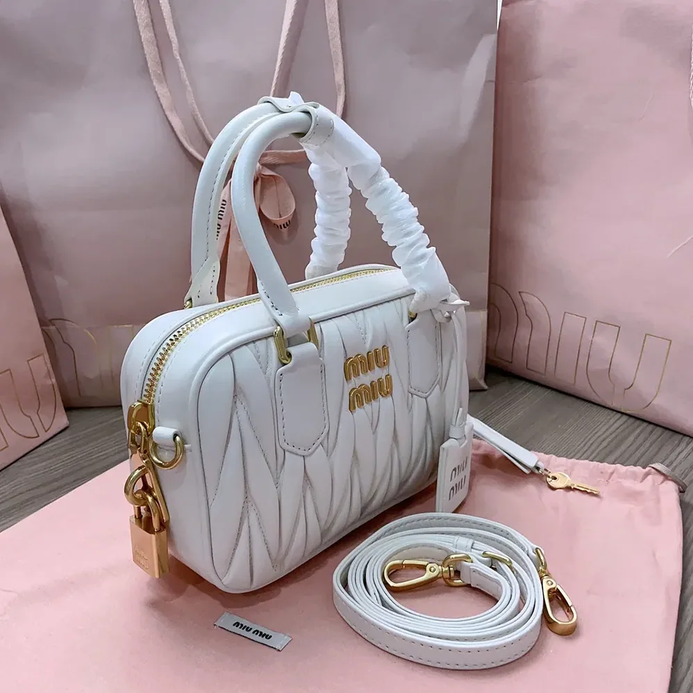 Miu Miu Arcadie Matelassé Nappa Leather Bag for Women in White Miu Miu Arcadie Matelassé Nappa Leather Bag for Women in White