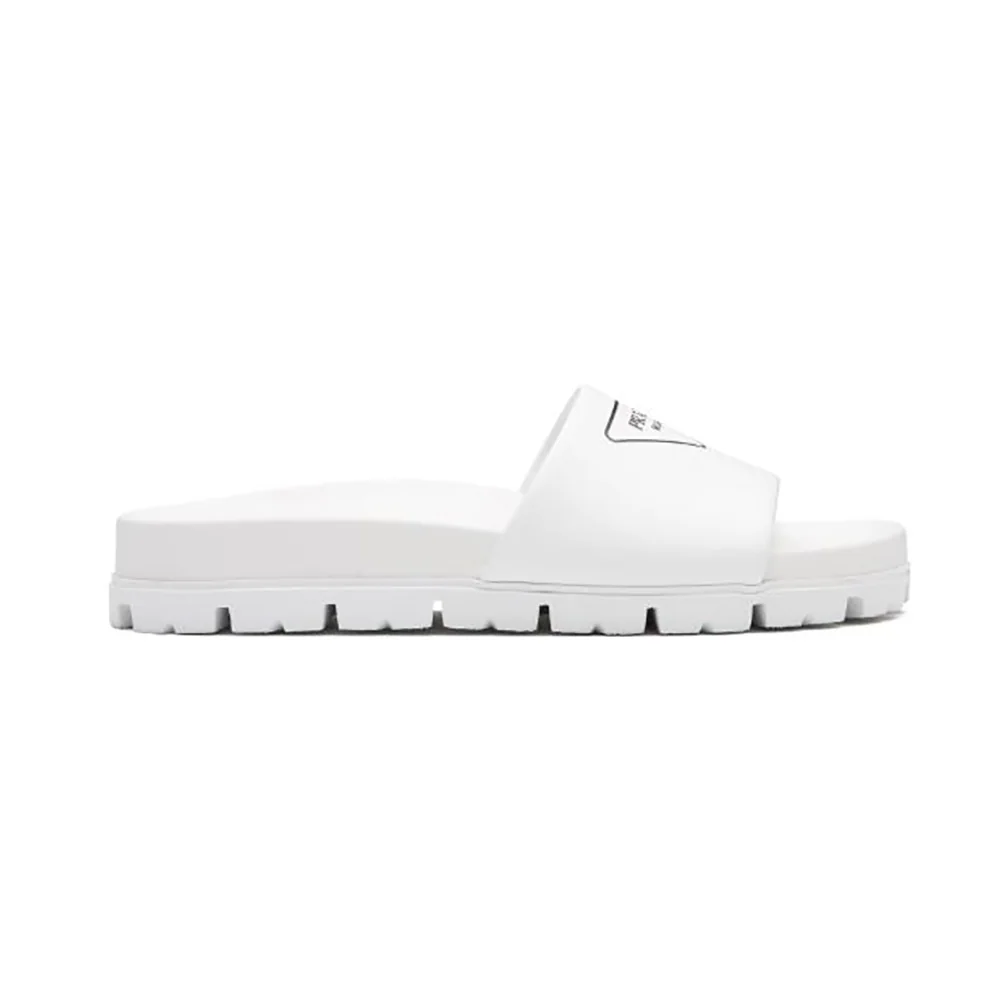 Prada Leather Slides in 20mm Heel for Women in White Prada Leather Slides in 20mm Heel for Women in White
