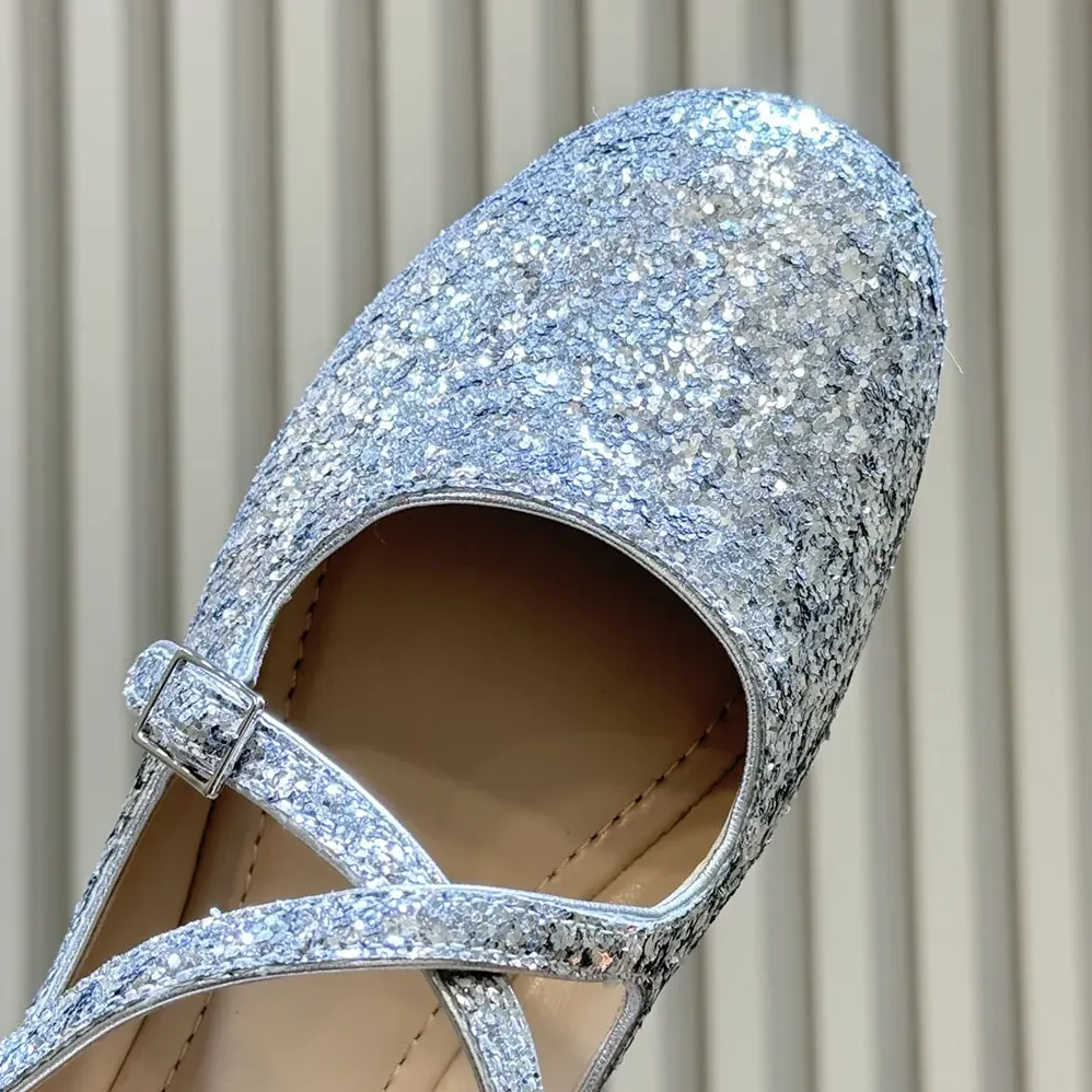 Dior Very Dior Ballet Flat Silver-Tone Laminated Lambskin and Glitter for Women Dior Very Dior Ballet Flat Silver-Tone Laminated Lambskin and Glitter for Women