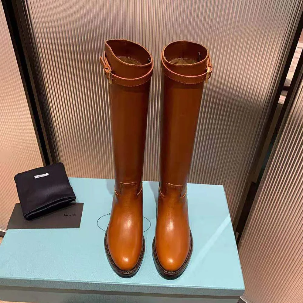 Prada Leather Boots in 30 mm Heel for Women in Brown