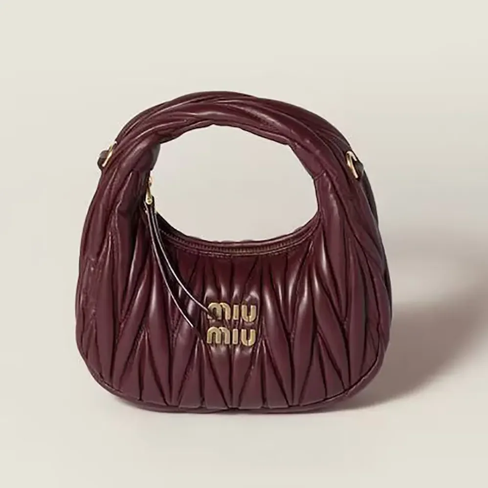 Miu Miu Wander Matelassé Nappa Leather Hobo Mini-Bag for Women in Burgundy