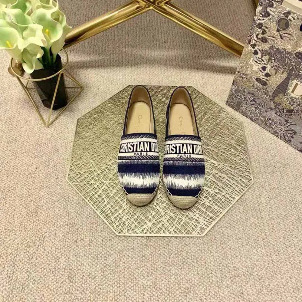 Dior Granville Eespadrille Deep Blue D for Women in Stripes Embroidered Cotton Dior Granville Eespadrille Deep Blue D for Women in Stripes Embroidered Cotton