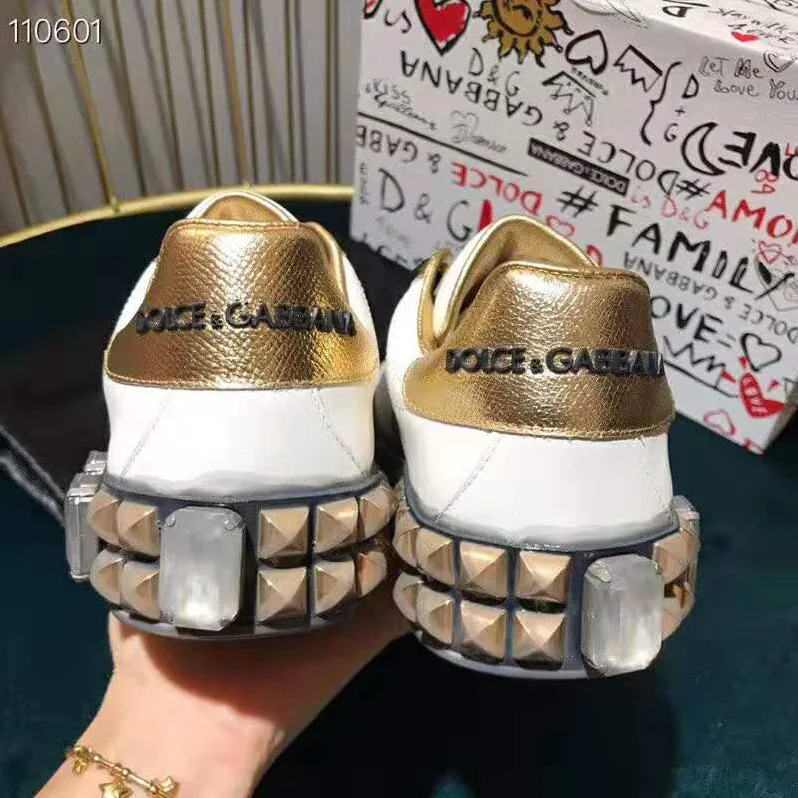 Dolce Gabbana D&G Shoes Portofino Melt Sneakers in Printed Nappa Leather for Women in Gold Dolce Gabbana D&G Shoes Portofino Melt Sneakers in Printed Nappa Leather for Women in Gold