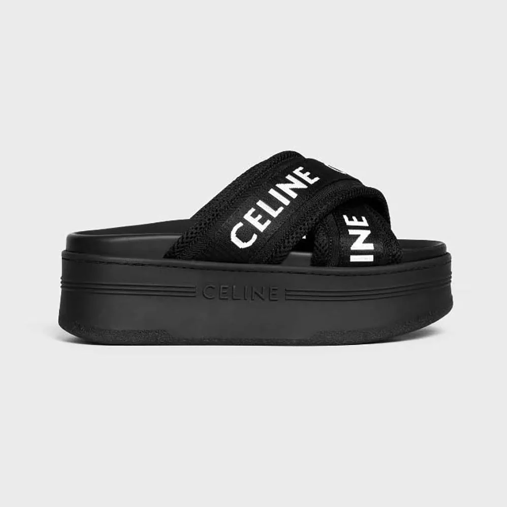 Celine Block Slide in Mesh & Textile with Celine Jacquard for Women Celine Block Slide in Mesh & Textile with Celine Jacquard for Women
