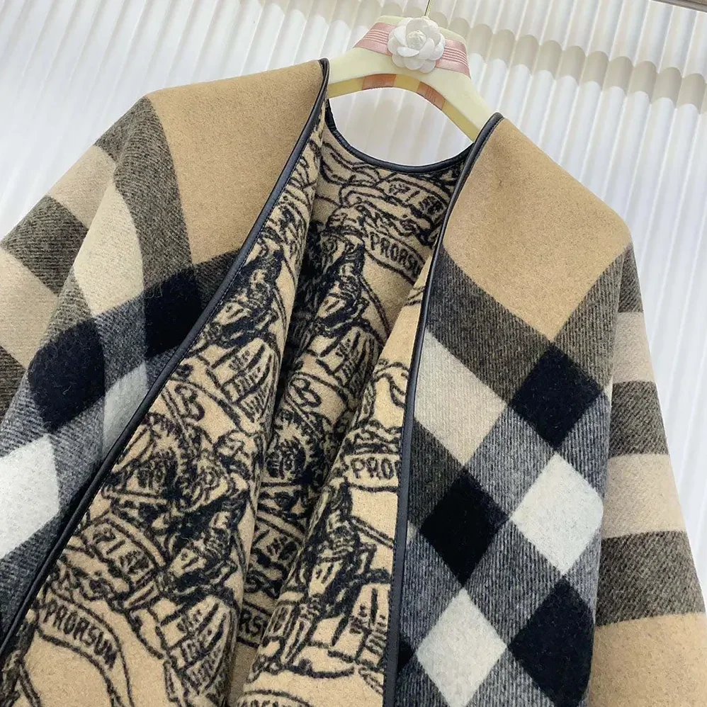 Burberry Reversible EKD Check Wool Cape for Women in Brown