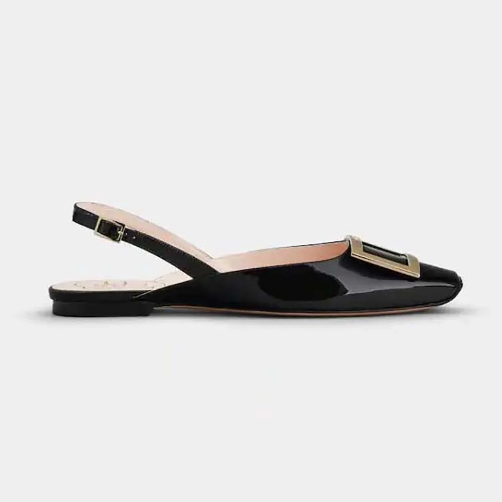 Roger Vivier Trompette Metal Buckle Slingback Ballerinas in Patent Leather for Women in Black Roger Vivier Trompette Metal Buckle Slingback Ballerinas in Patent Leather for Women in Black