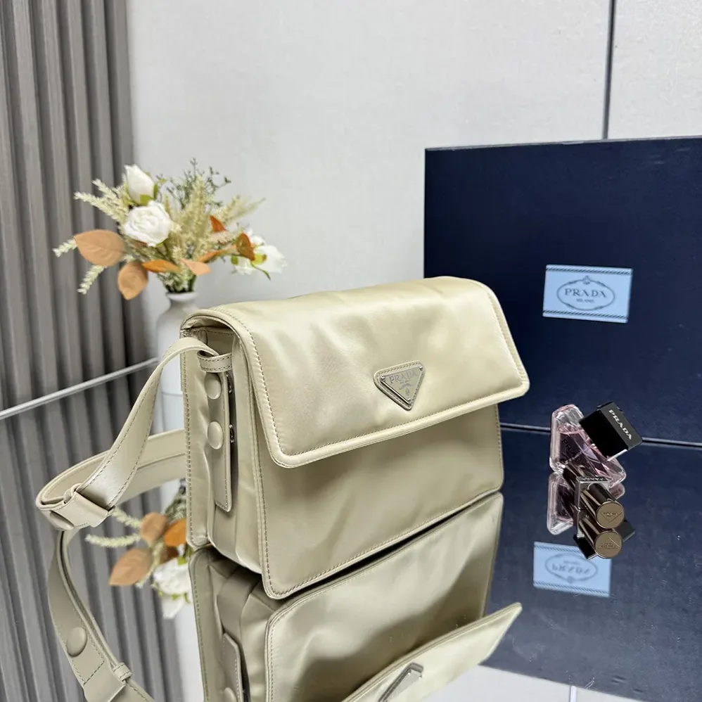 Prada Small Padded Re-Nylon Shoulder Bag for Women in Beige