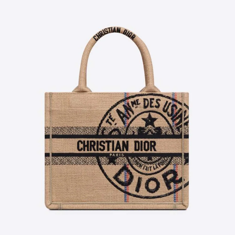 Dior Small Dior Book Tote Beige Jute Canvas Embroidered with Dior Union Motif for Women Dior Small Dior Book Tote Beige Jute Canvas Embroidered with Dior Union Motif for Women