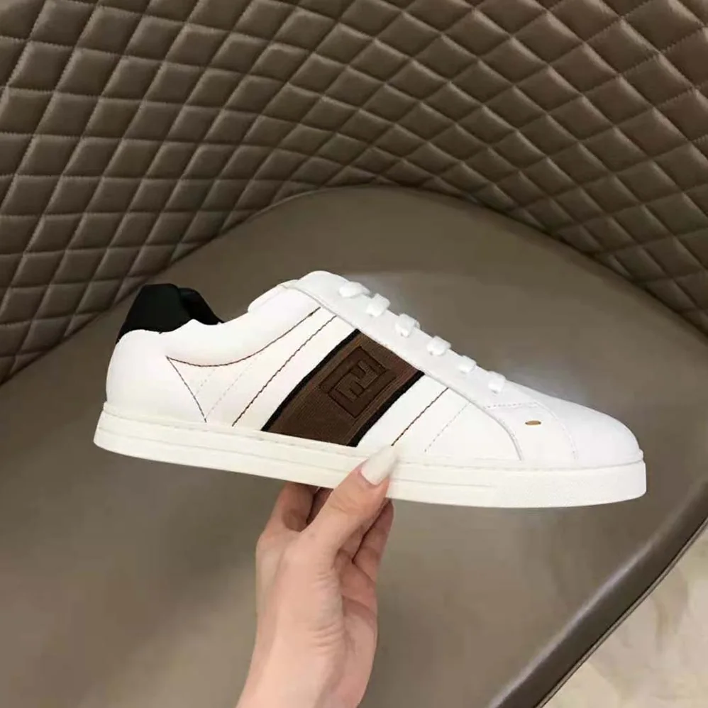 Fendi White Leather Low-Tops Sneakers Rubber Box Sole for Men