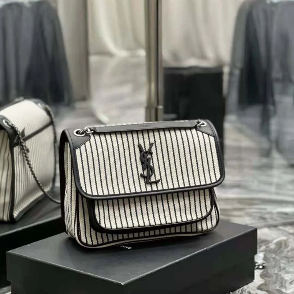 Saint Laurent YSL Niki Medium Chain Bag in Canvas for Women in Black