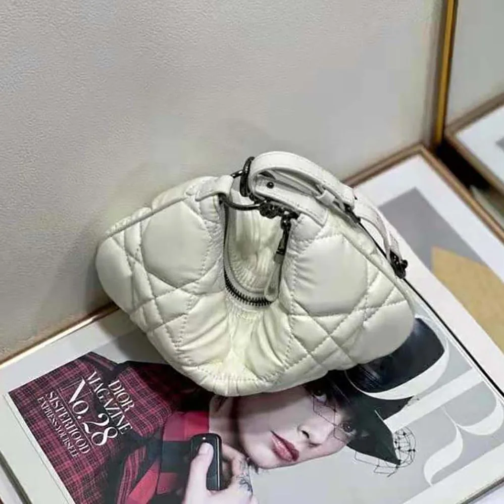 Dior Mini Dior Caro Tulip Bag Latte Quilted Macrocannage Calfskin for Women Dior Mini Dior Caro Tulip Bag Latte Quilted Macrocannage Calfskin for Women