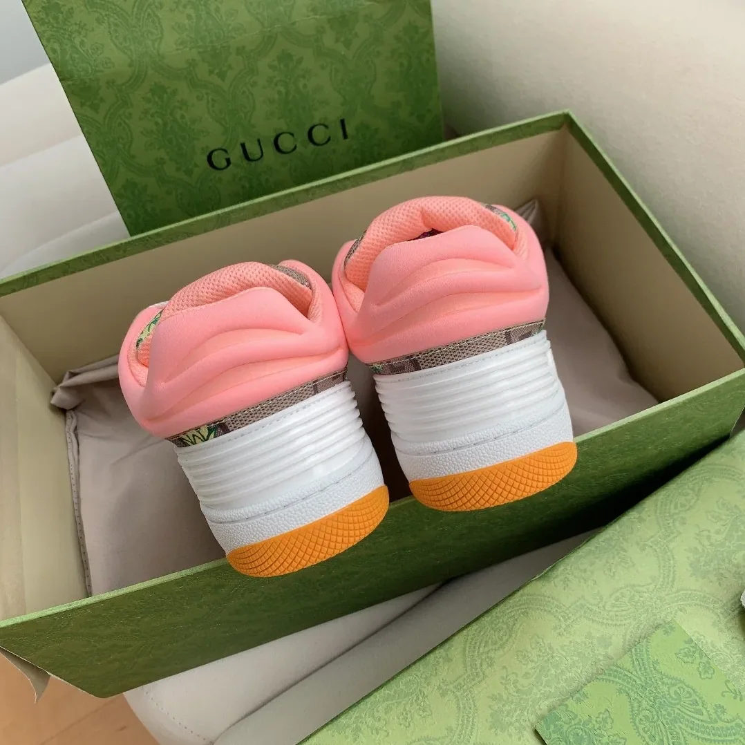 Gucci Basket Sneaker Print Pineapple Brown Pink for Women Gucci Basket Sneaker Print Pineapple Brown Pink for Women