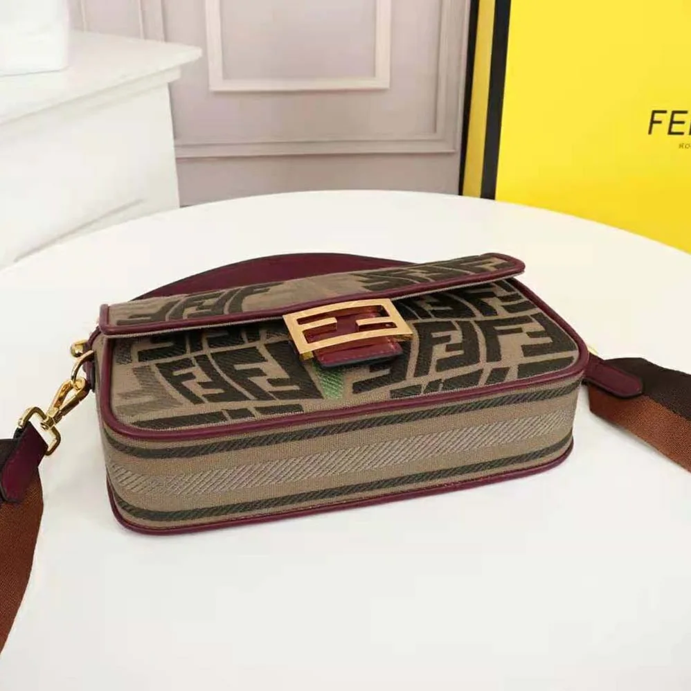 Fendi Baguette Embroidered Green Canvas Bag for Women
