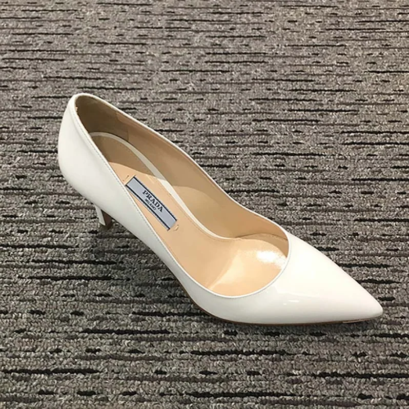 Prada Patent Leather Pointy Toe Pumps 85mm Heel for Women in White