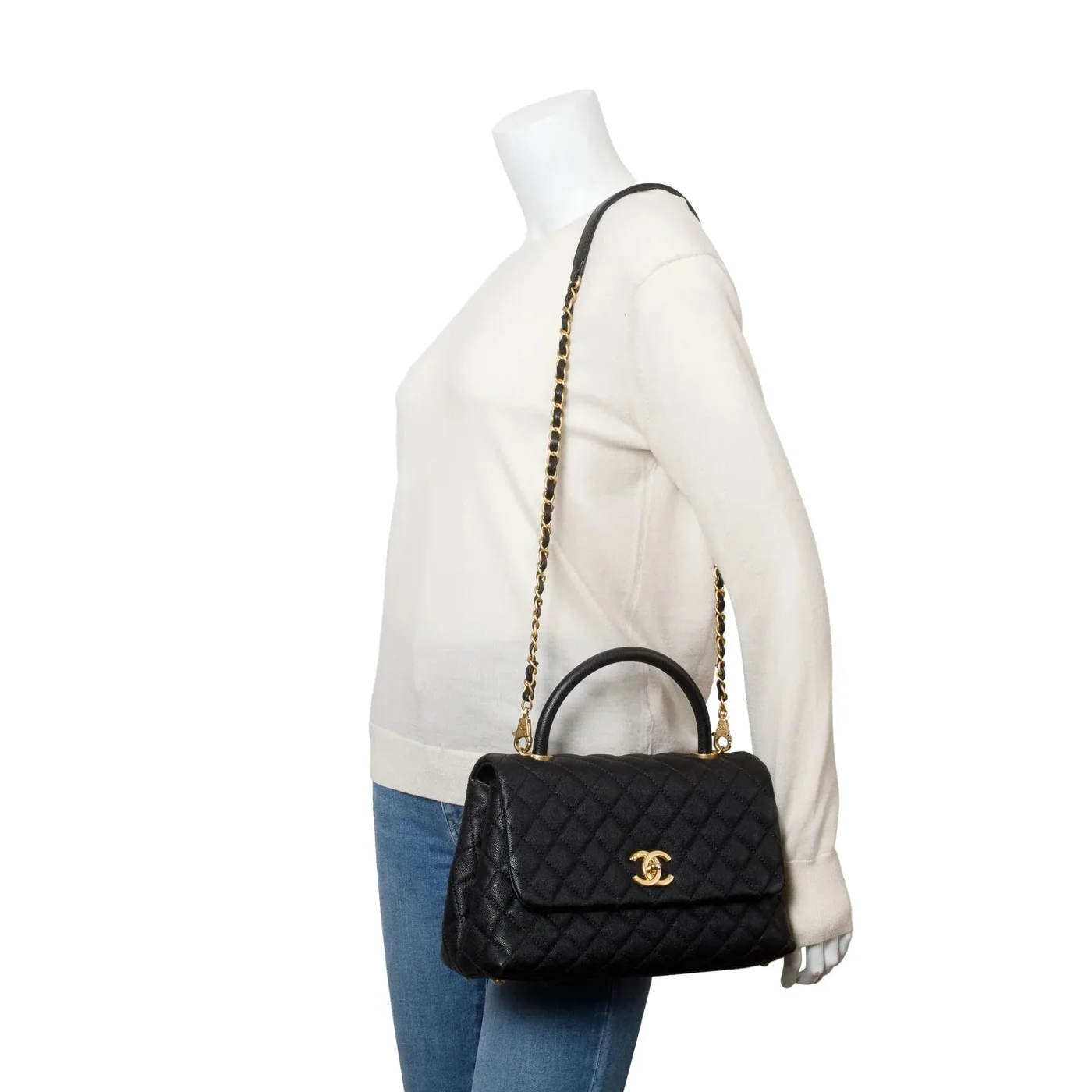 Chanel Coco Large Top Handle Bag in Black Gold Hardware