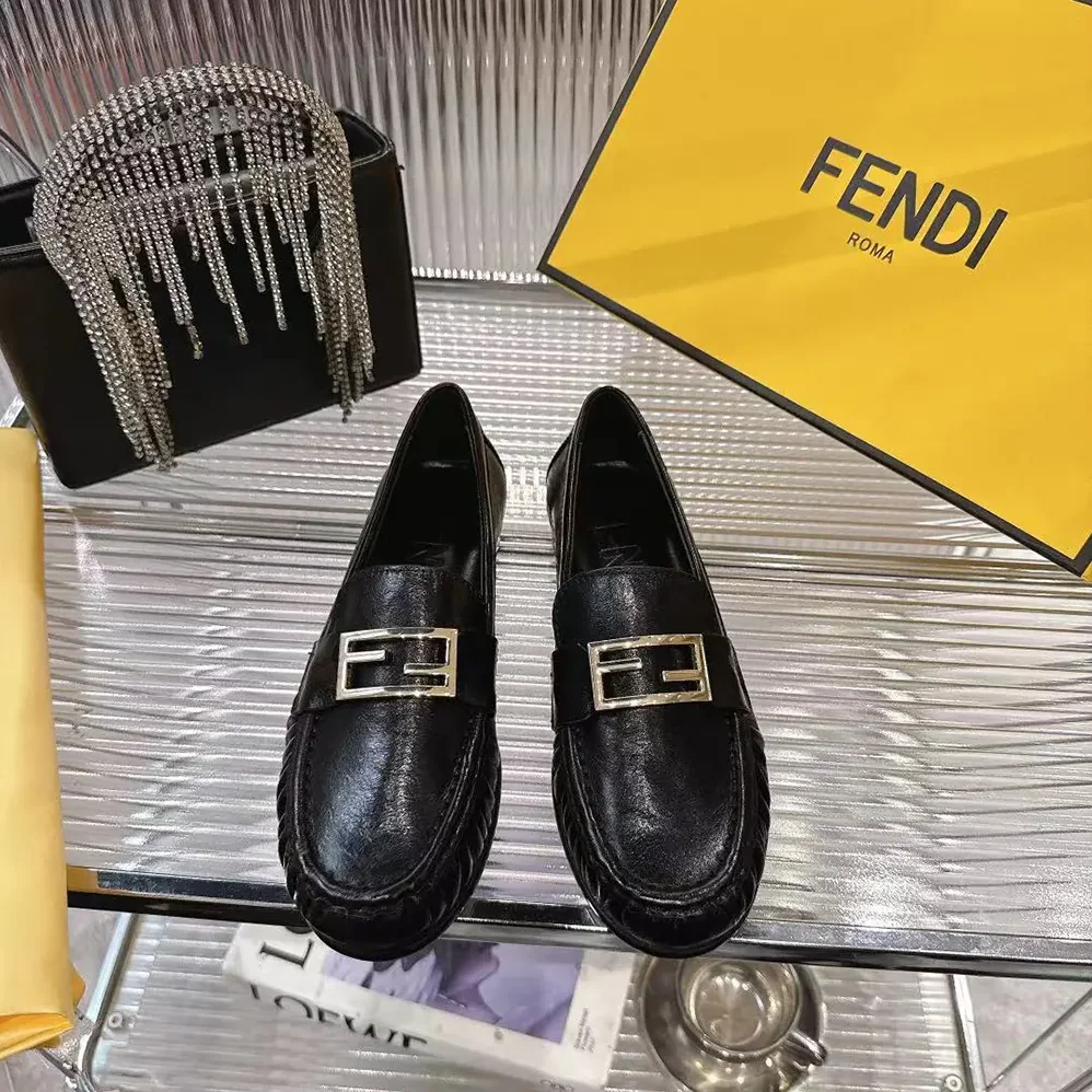 Fendi Baguette Black Nappa Leather Loafers for Women Fendi Baguette Black Nappa Leather Loafers for Women