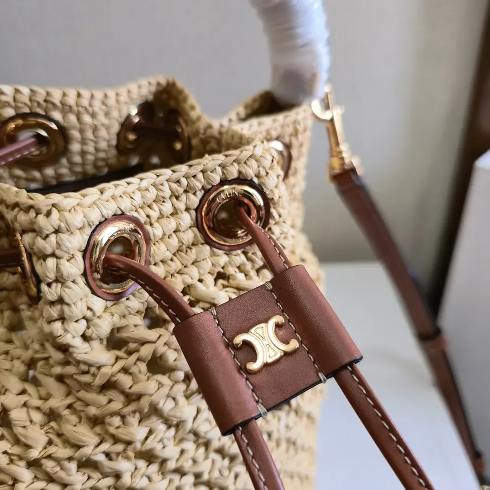 Celine Teen Clara Bag in Raffia and Calfskin for Women Celine Teen Clara Bag in Raffia and Calfskin for Women