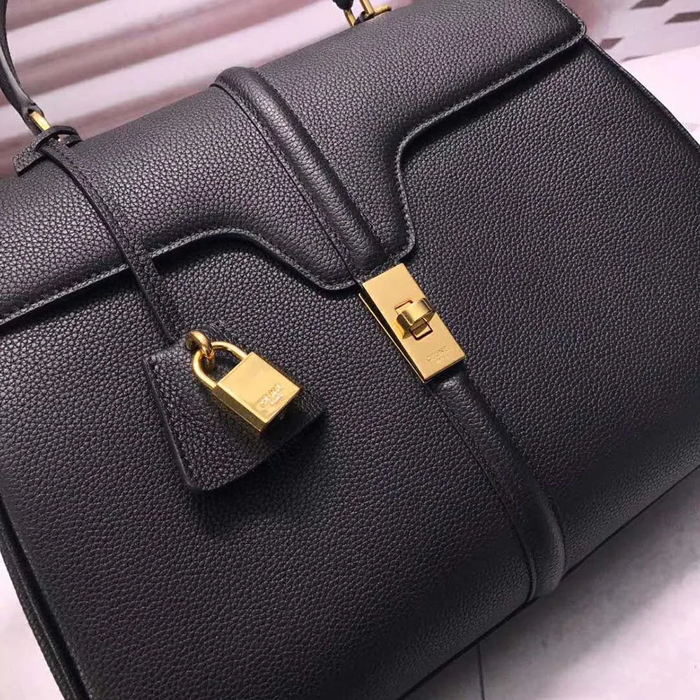 Celine Medium16 Bag in Grained Calfskin for Women in Black