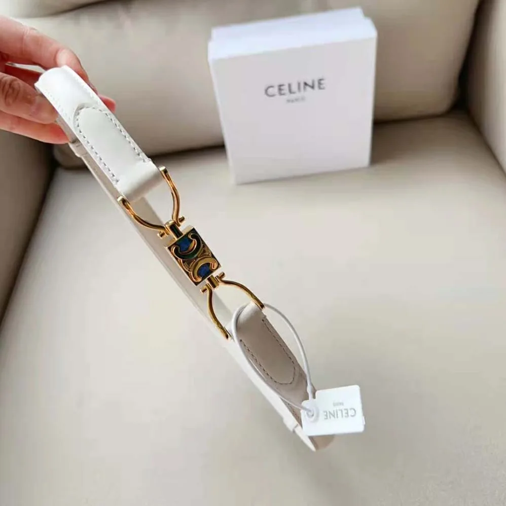 Celine Small Block Triomphe Belt in Taurillon Leather for Women in White Celine Small Block Triomphe Belt in Taurillon Leather for Women in White