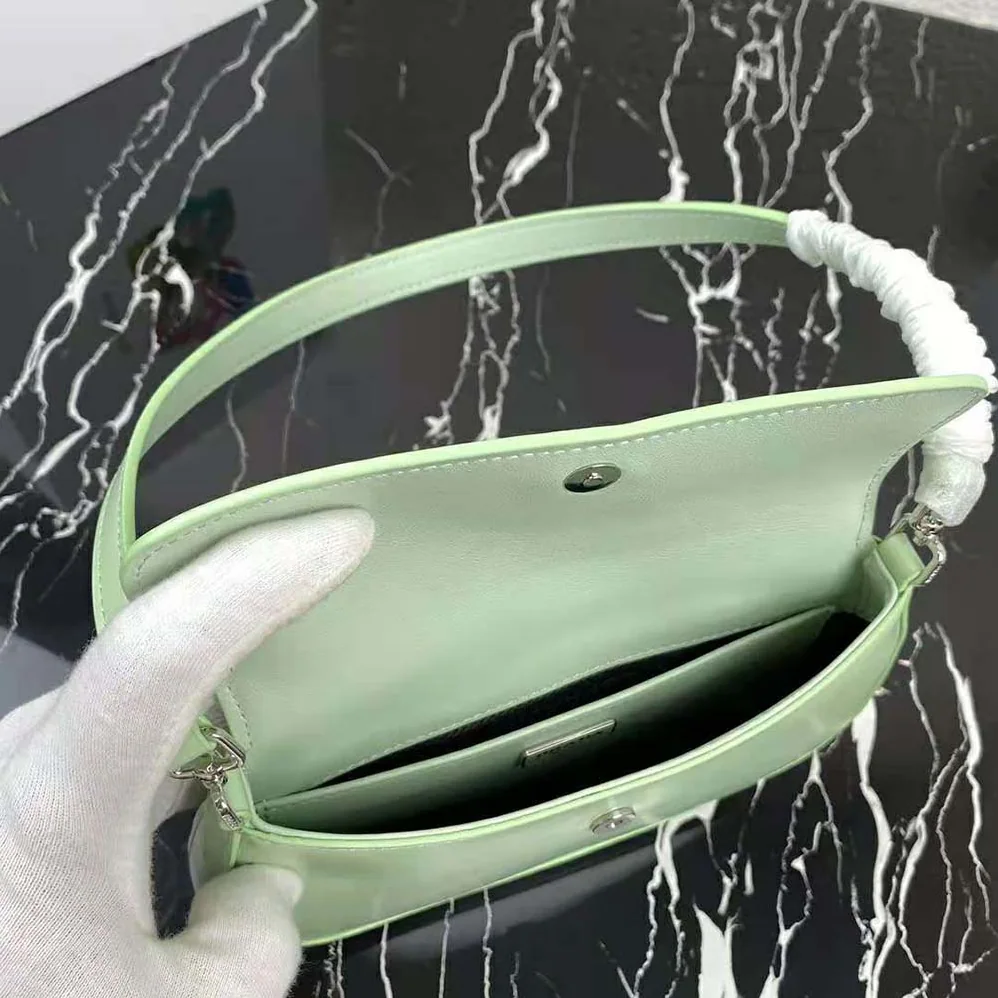 Prada Cleo Brushed Leather Dhoulder Bag with Flap for Women in Lime Prada Cleo Brushed Leather Dhoulder Bag with Flap for Women in Lime
