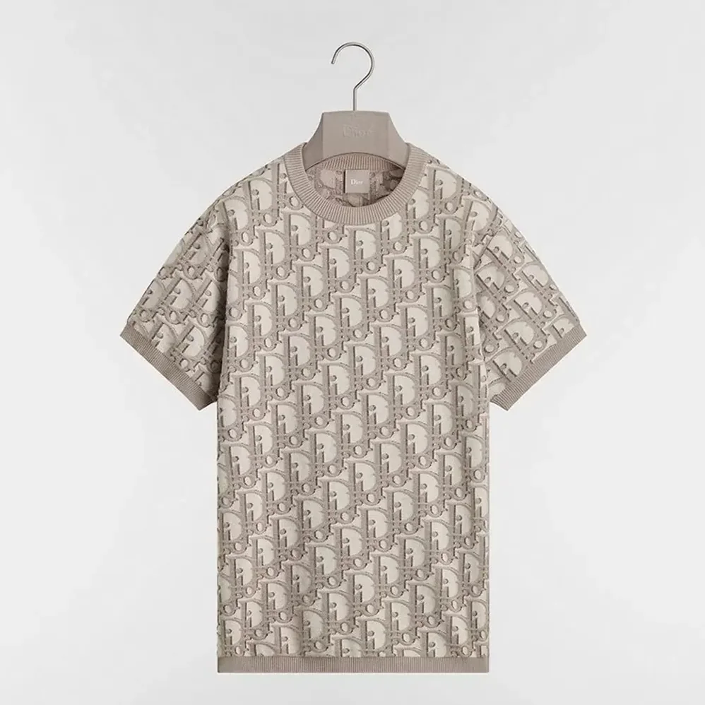 Dior Oblique T-Shirt Regular Fit Beige Cotton-Wool for Men in Silk Jacquard Dior Oblique T-Shirt Regular Fit Beige Cotton-Wool for Men in Silk Jacquard