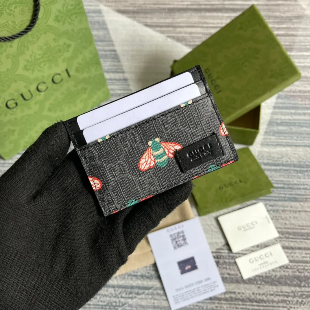 Gucci Card Case Black with Bees / Gucci Card Case Black with Bees /