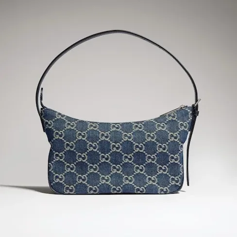 Gucci Lady Lunetta Small Shoulder Bag / Dark Blue Denim Palladium Hardware