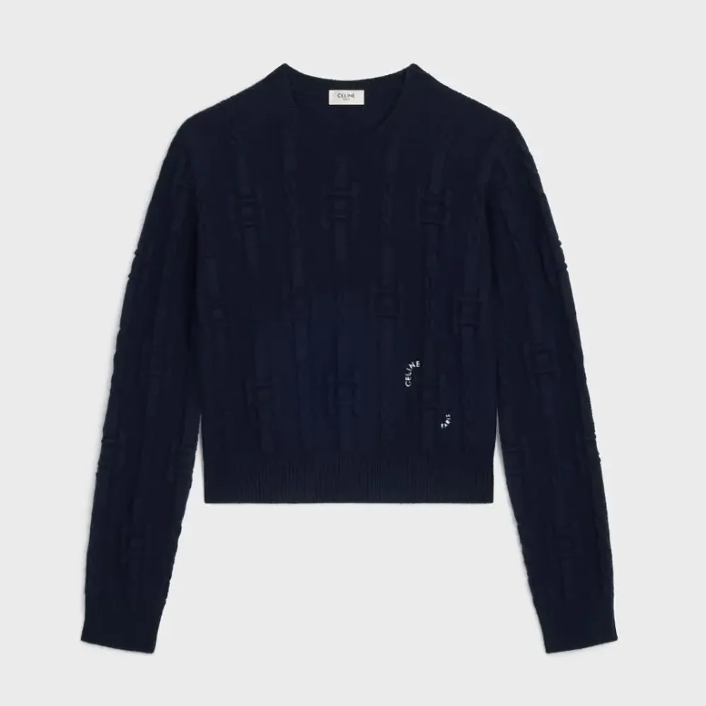 Celine Crewneck Sweater in Chains Cashmere for Men in Navy Celine Crewneck Sweater in Chains Cashmere for Men in Navy