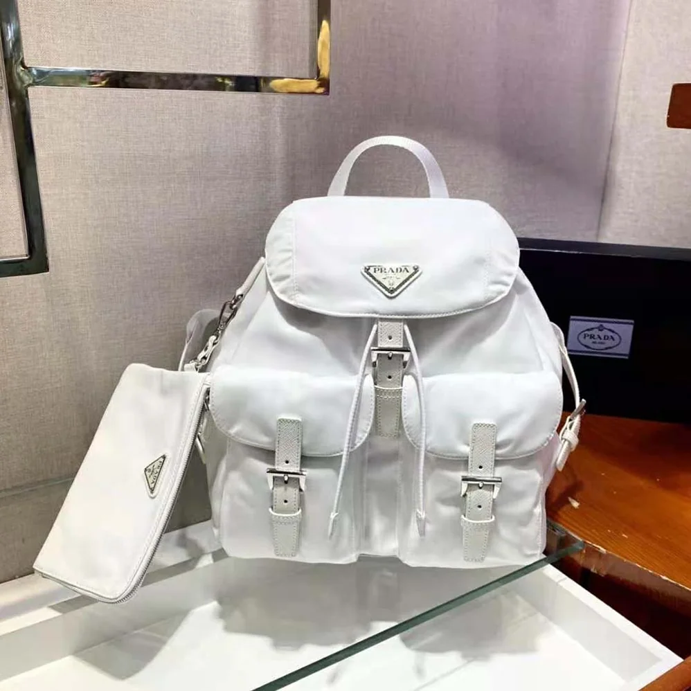Prada Re-Nylon Medium Backpack for Women in White Prada Re-Nylon Medium Backpack for Women in White