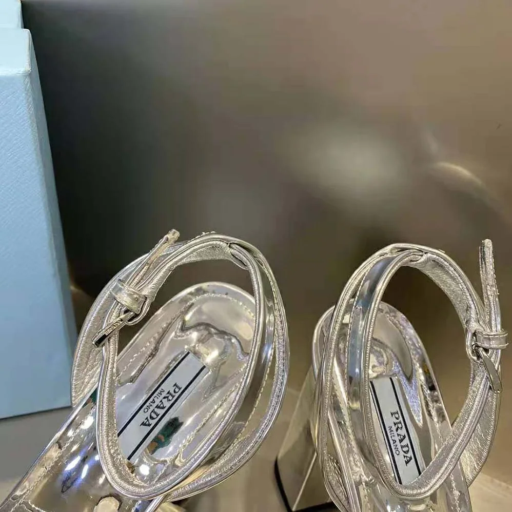 Prada Metallic Leather Platform Sandals for Women in Silver