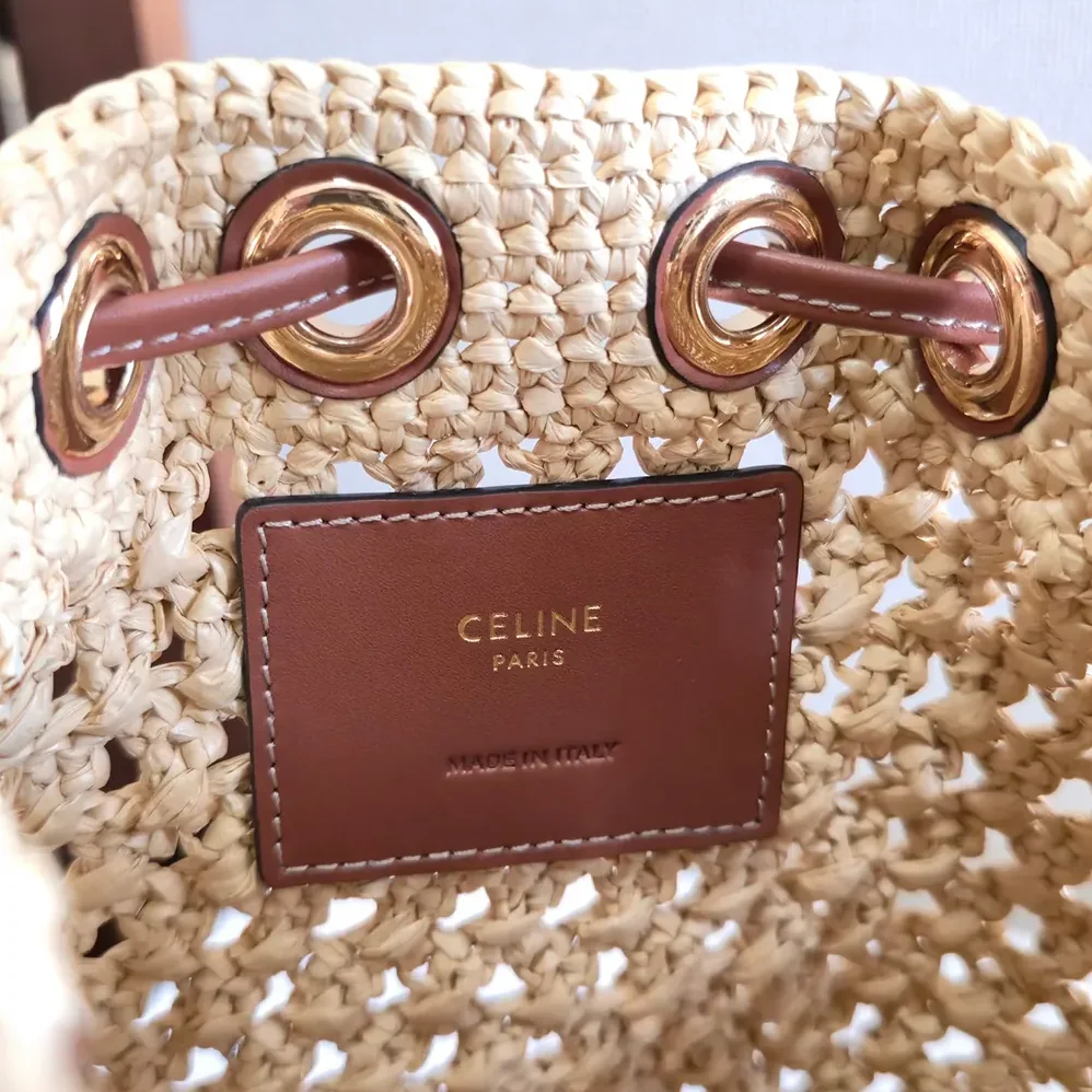 Celine Teen Clara Bag in Raffia and Calfskin for Women Celine Teen Clara Bag in Raffia and Calfskin for Women