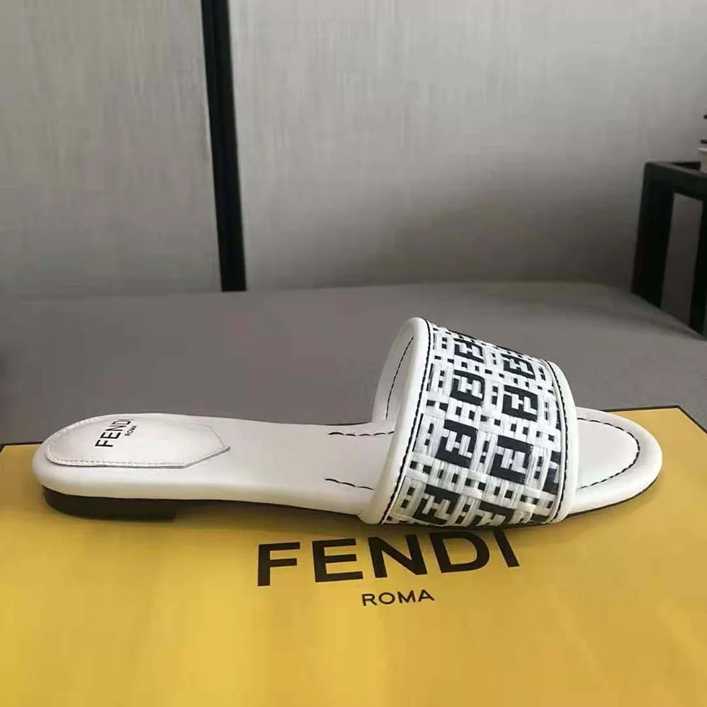 Fendi FF Interlace Slides White Leather Slides for Women Fendi FF Interlace Slides White Leather Slides for Women