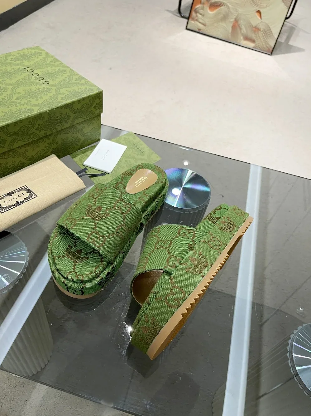 Gucci x Adidas GG Platform Sandal Green for Women Gucci x Adidas GG Platform Sandal Green for Women