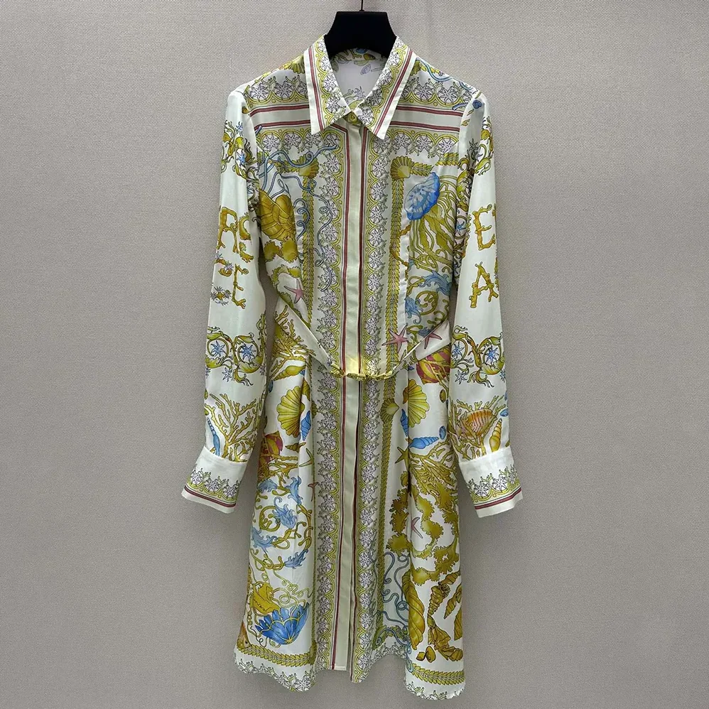 Versace Underwater Barocco Silk Midi Shirt Dress for Women Versace Underwater Barocco Silk Midi Shirt Dress for Women